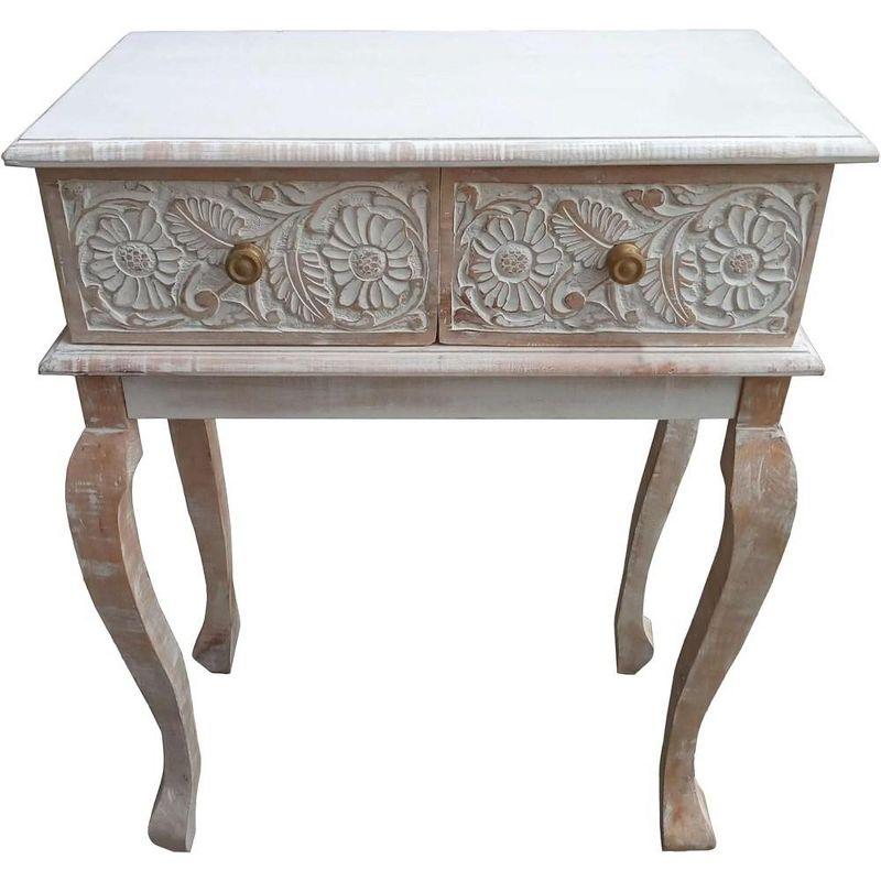 Elegant Console Table with Dual Storage Drawers, Floral Carved Front for Living Room, Entryway, and Hallway Decor