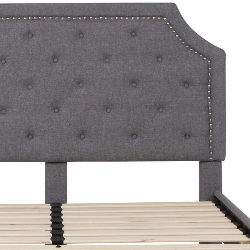 Light Gray Queen Upholstered Platform Bed with Tufted Headboard