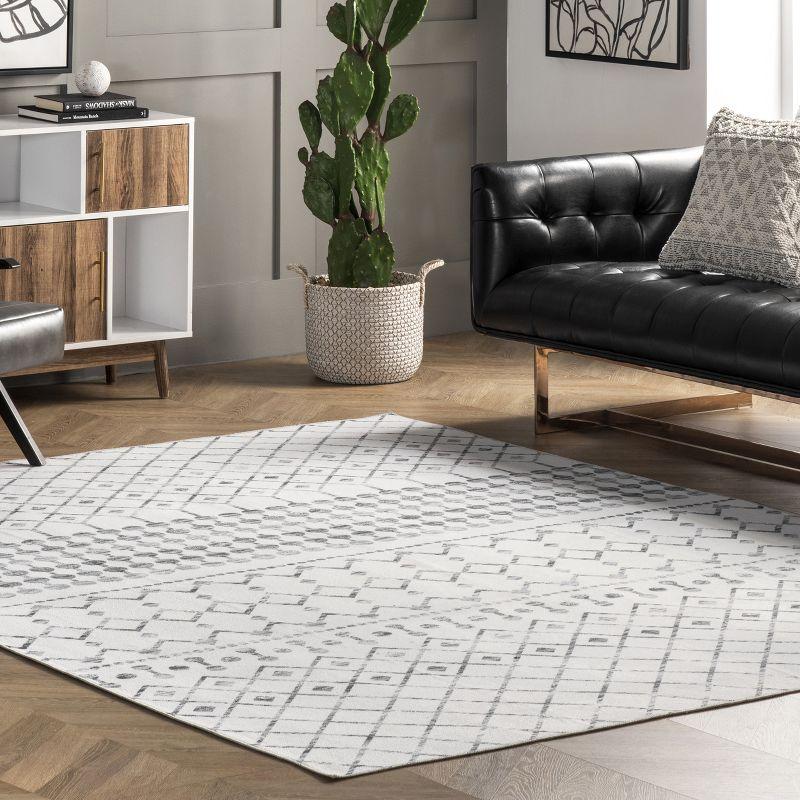 Nuloom Blythe Trellis 3x5 Machine Washable Accent Indoor Area Rug for Living Room Bedroom Dining Room Entryway Kitchen, Grey/Off White