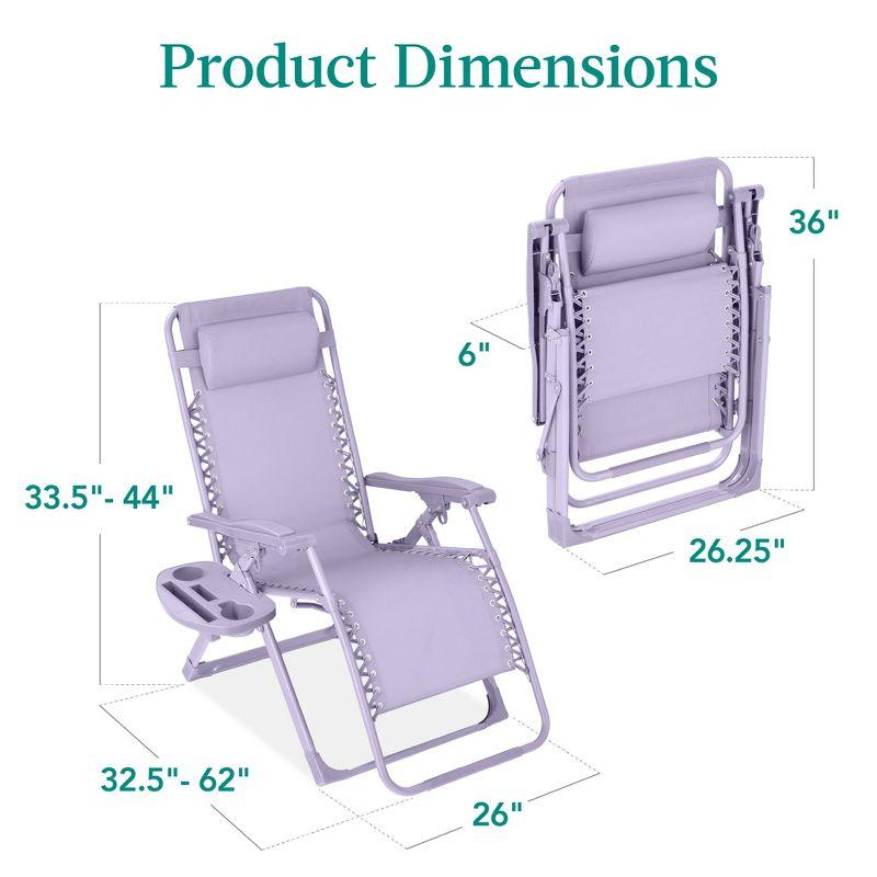 Best Choice Products Monochromatic Zero Gravity Chair, Folding Patio Recliner w/Side Tray, Headrest - Lavender