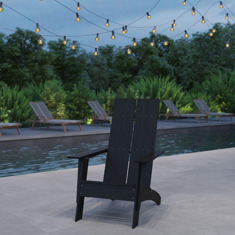 Merrick Lane Modern 2 Slat Back All-Weather Poly Resin Wood Adirondack Chair in Black