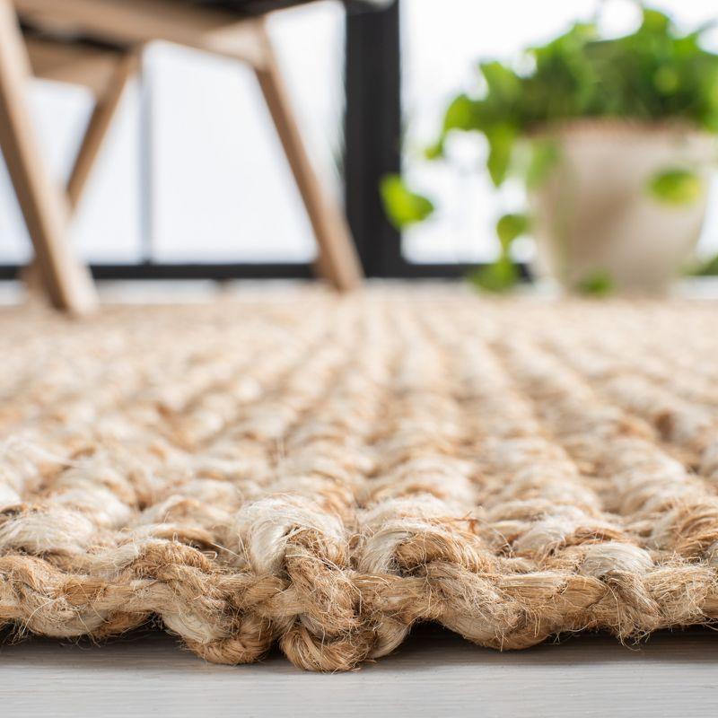 Handmade Natural Beige Jute Area Rug with Fringe