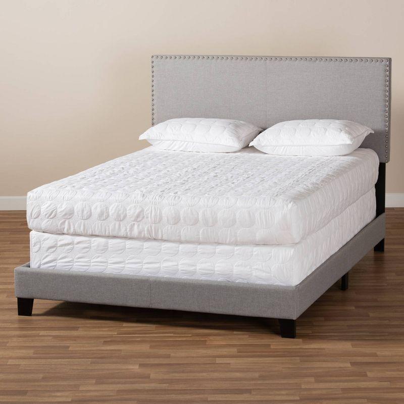 Ramon Linen Panel Bed with Nailhead Trim - Baxton Studio