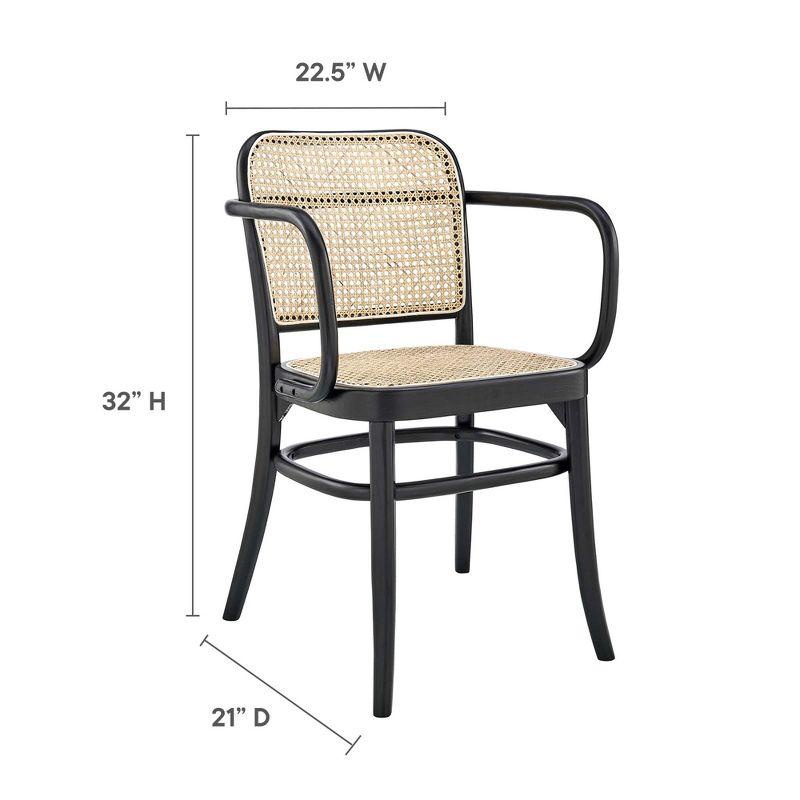 Modway Winona Elm Wood Dining Chair with Cane Rattan Seat in Black 21 x 22.5 x 32