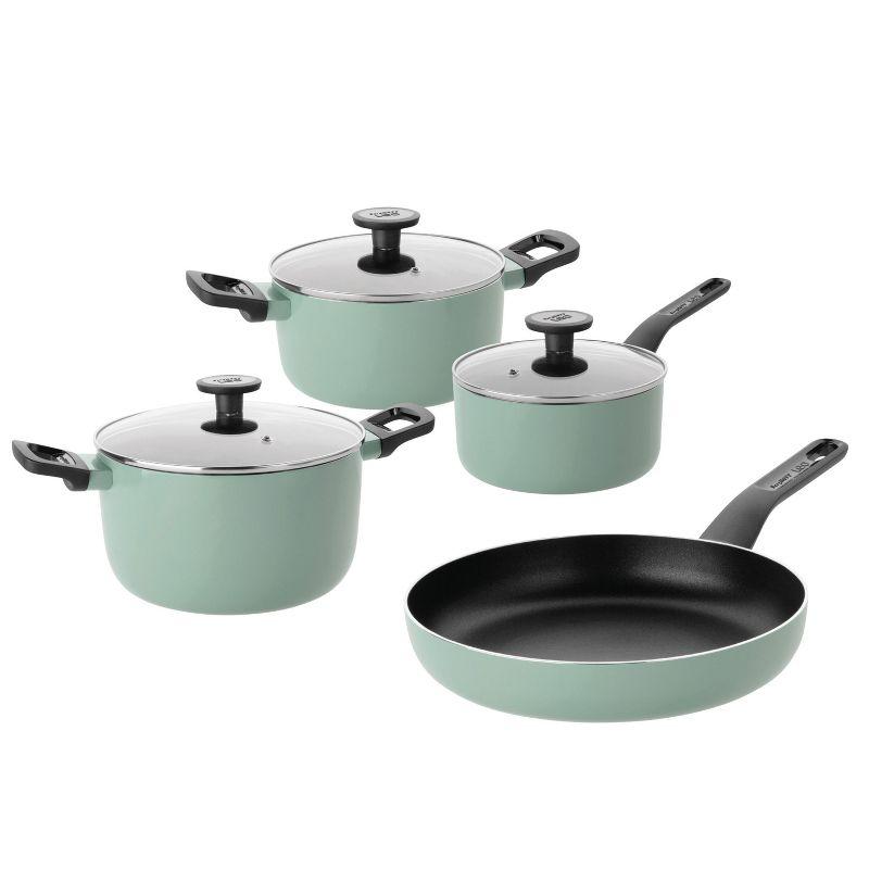 Sage and Slate Non-stick Aluminum 7-Piece Cookware Set with Glass Lids