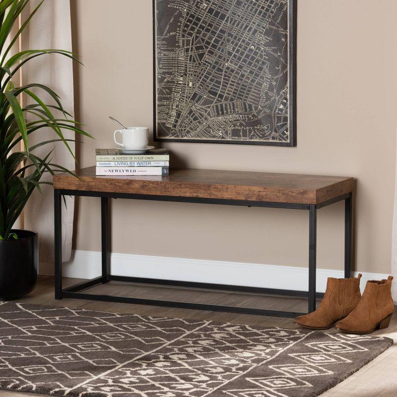 Bardot Walnut Brown and Black Metal Modern Industrial Bench