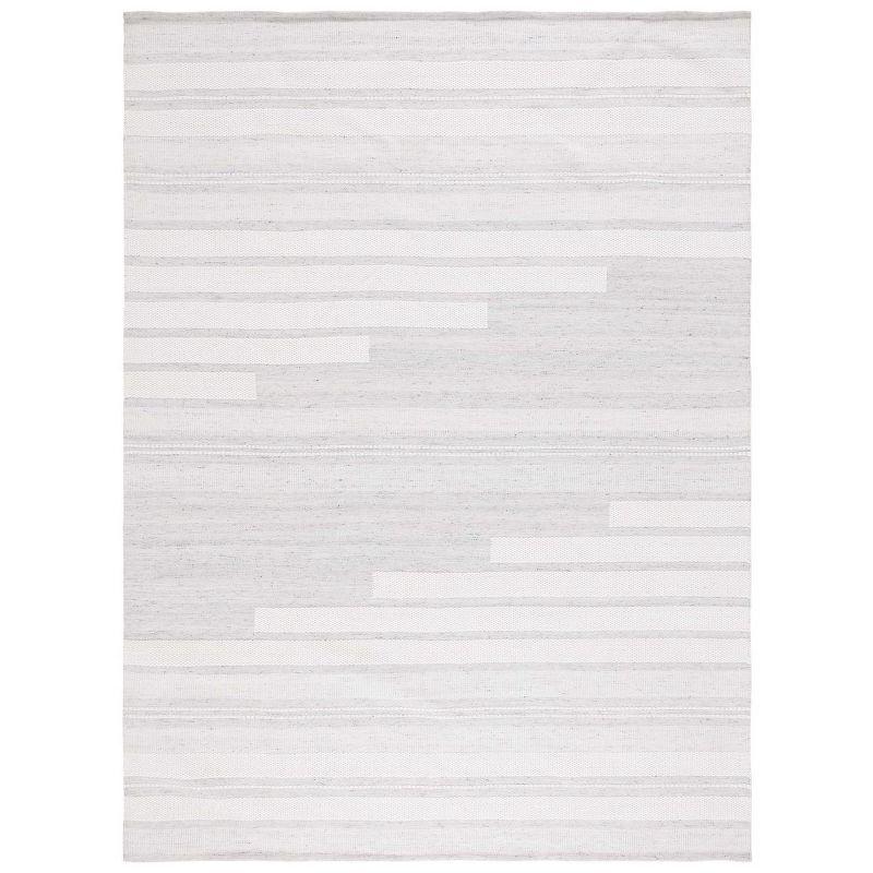 Gray and Ivory 6' x 9' Handmade Wool and Synthetic Rug