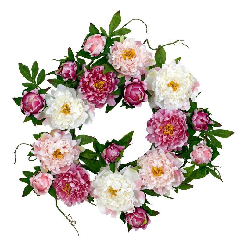 22" Pink and White Artificial Peony Wreath