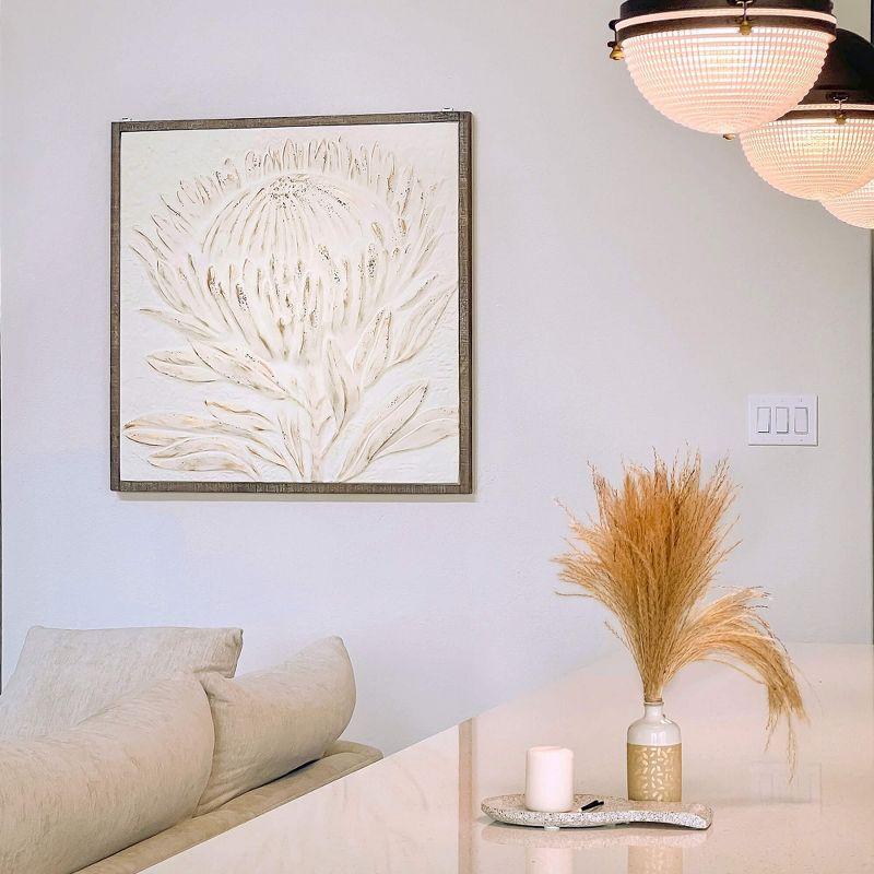 Sullivans Gold-Brushed Raised Protea Art 38.5"H White