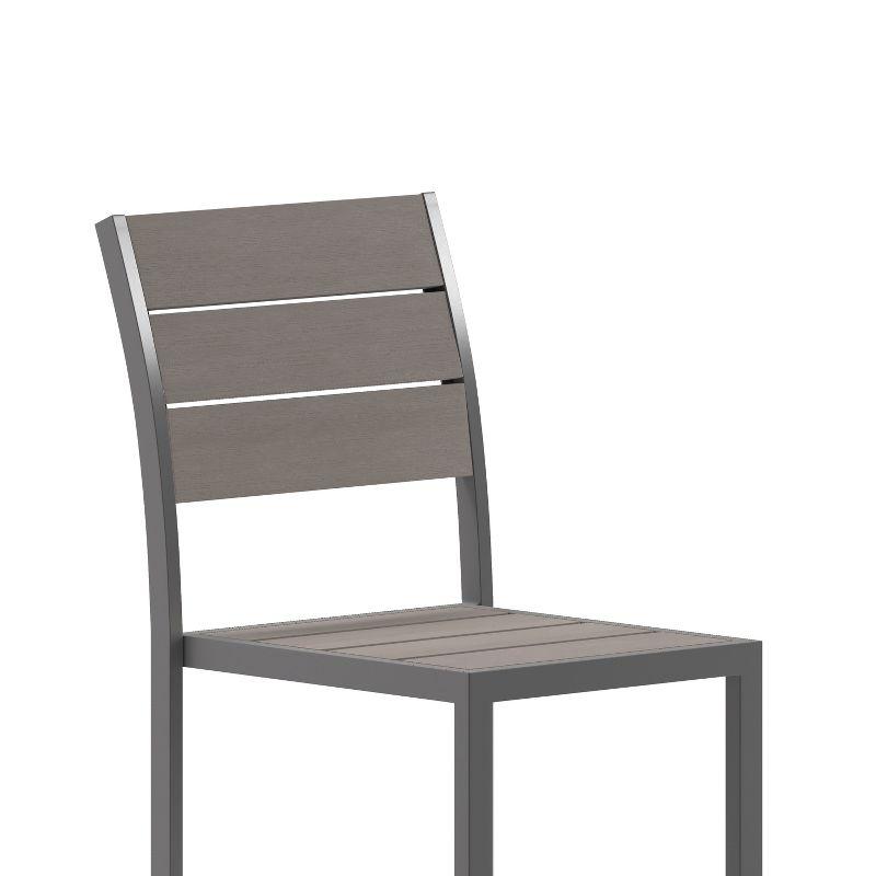 Flash Furniture Finch Commercial Grade Patio Chair with Arms, Stackable Side Chair with Faux Teak Poly Slats and Metal Frame