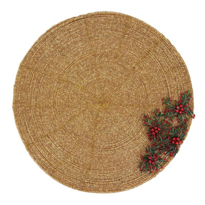 Gold Beaded Floral Round Placemats Set of 4