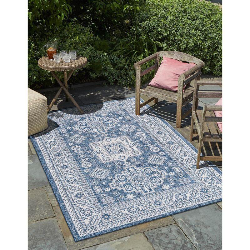 Outdoor Aztec Medallion 3x5 Blue Reversible Area Rug