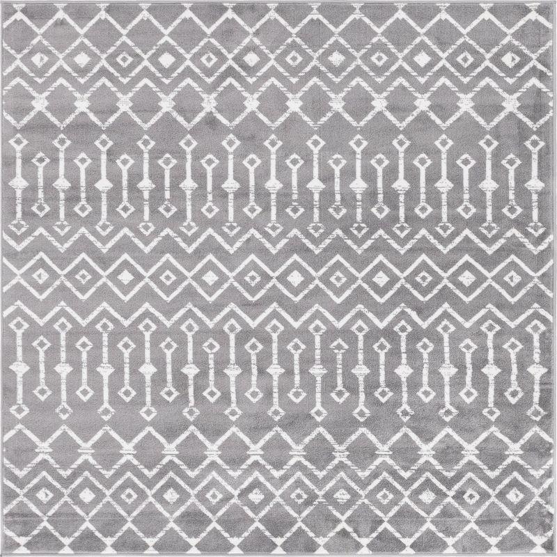 Elegant Gray Trellis 6' Square Synthetic Area Rug