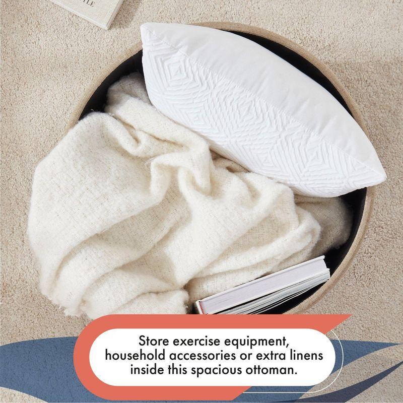 Ornavo Home Velvet Upholstered Round Tufted Storage Ottoman with Wooden Legs - Black