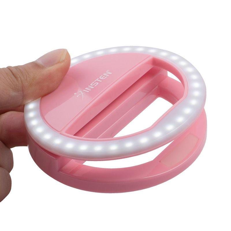 Insten 3" Mini LED Selfie Ring Light with Clip for Laptop Tablet Cell Phone Video, Dimmable, 36 Beads, Battery Powered, Pink