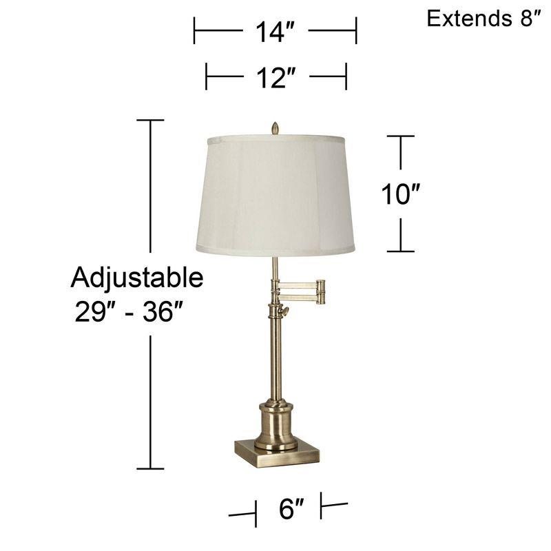 360 Lighting Swing Arm Desk Table Lamp 36" Tall Antique Brass Beige Fabric Drum Shade for Living Room Bedroom Bedside Office Family