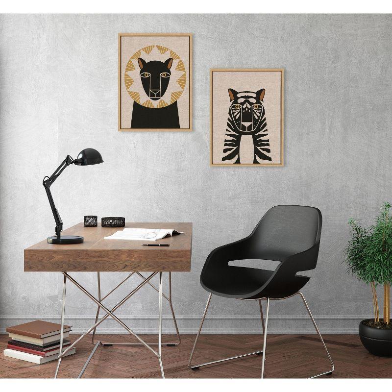 Kate and Laurel Sylvie Lion Profile Neutral Linen and Tiger Profile Neutral Linen Framed Canvas Art Set by Hannah Beisang