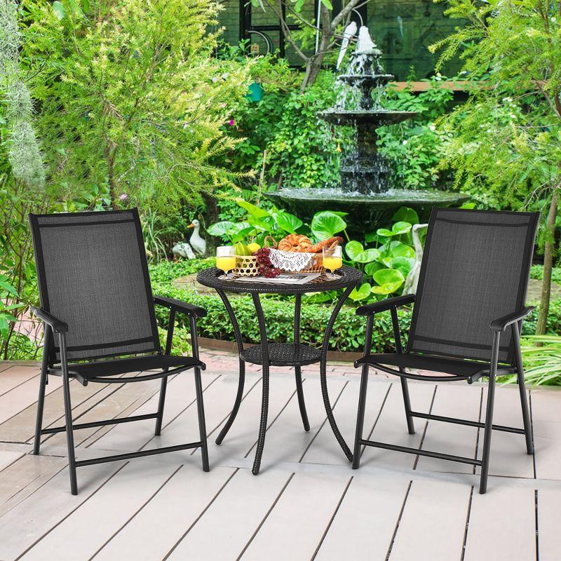 Costway 2PCS Patio Folding Dining Chairs Portable Camping Armrest Garden Black