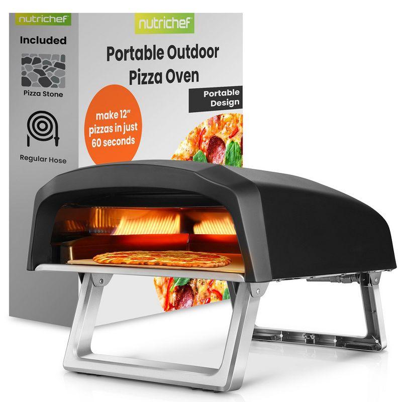 NutriChef Portable Black Gas Outdoor Pizza Oven with Stone