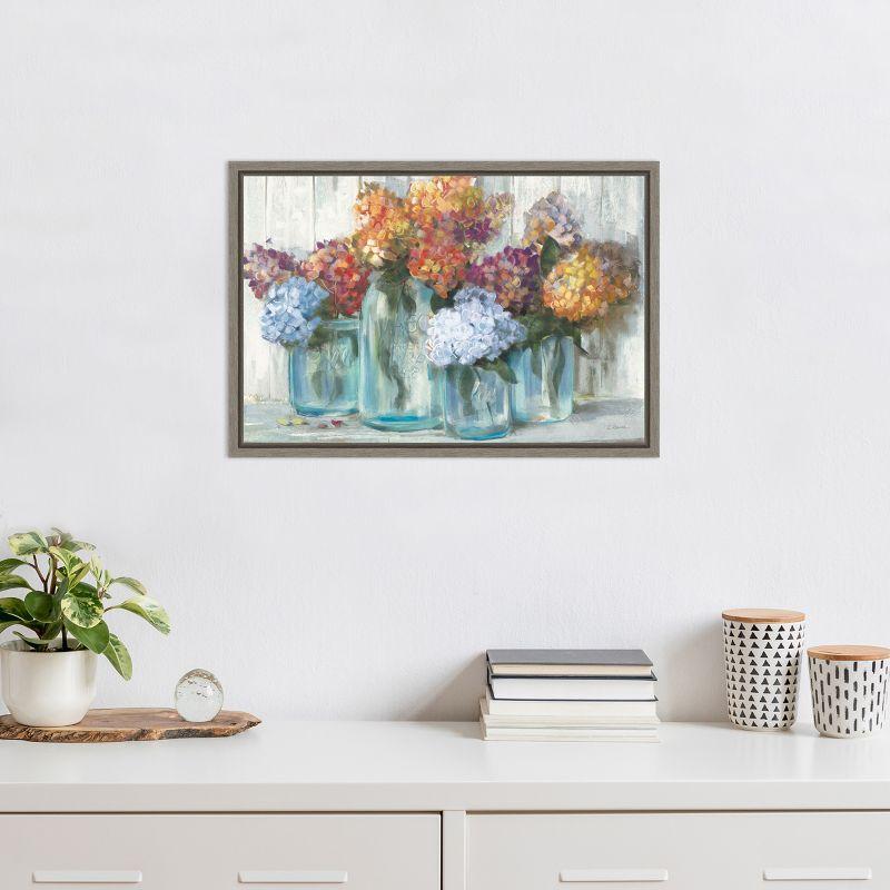 Amanti Art Fall Hydrangeas in Glass Jar Crop by Carol Rowan Framed Canvas Wall Art