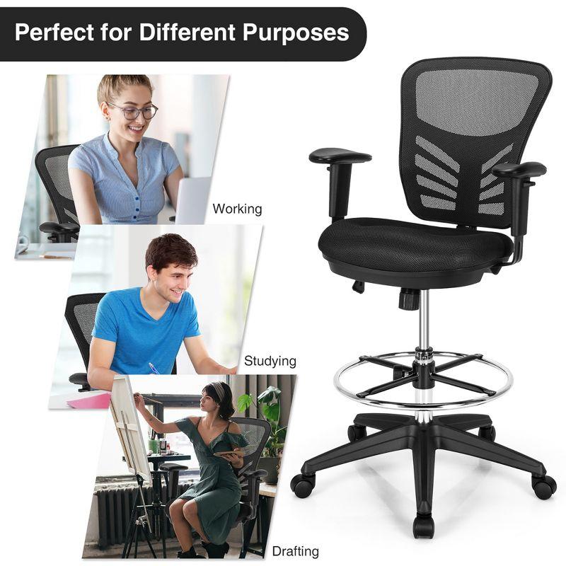 Costway Mesh Drafting Chair Office Chair w/Adjustable Armrests & Foot-Ring