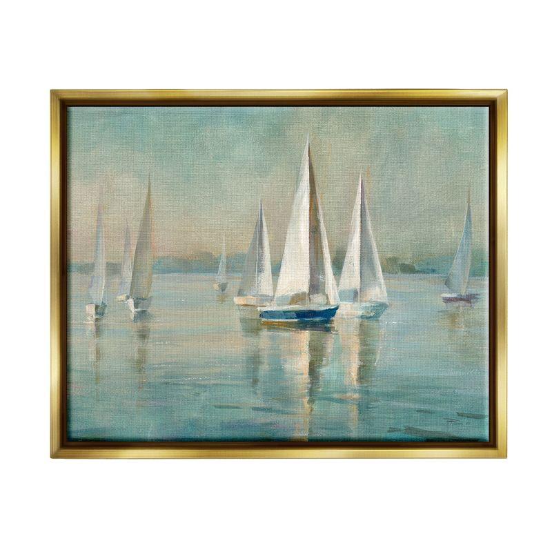 Traditional Nautical Sailboats Landscape Canvas with Gold Frame