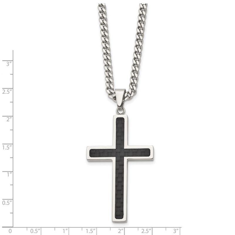 Black Bow Jewelry Men's Stainless Steel & Blk Carbon Fiber Large Cross Necklace, 24 Inch