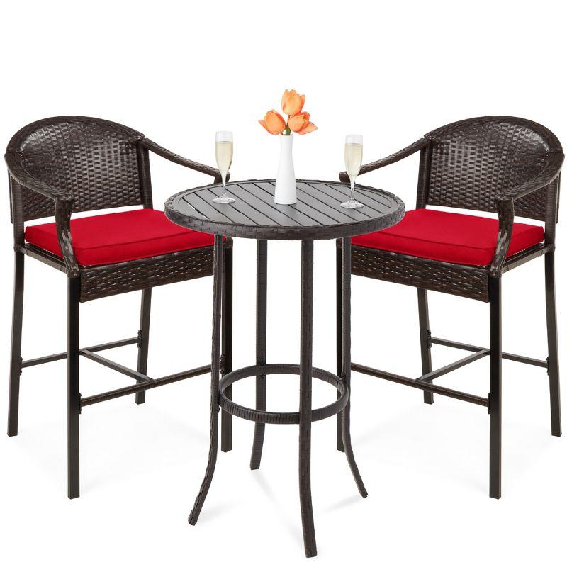 Best Choice Products 3-Piece Outdoor Wicker Bistro Bar Height Set for Patio, Garden w/ Barstools, Steel Frame