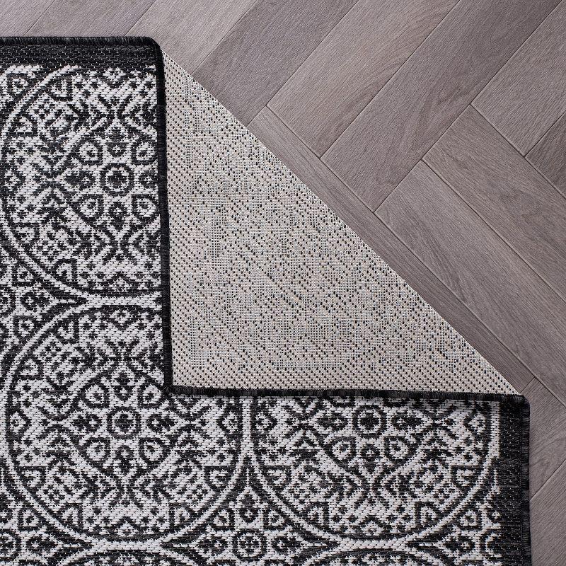 World Rug Gallery Transitional Floral Circles Textured Flat Weave Indoor/Outdoor Area Rug - BLACK 7'10"X10'