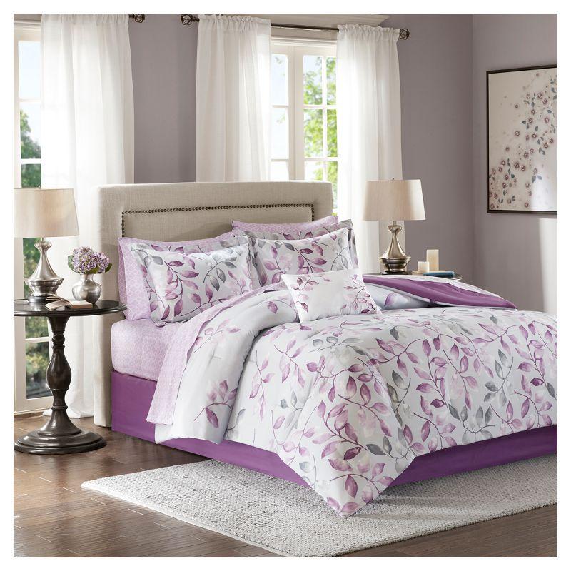 Lafael Purple/White Microfiber Reversible Traditional Comforter Set with Cotton Bed Sheets