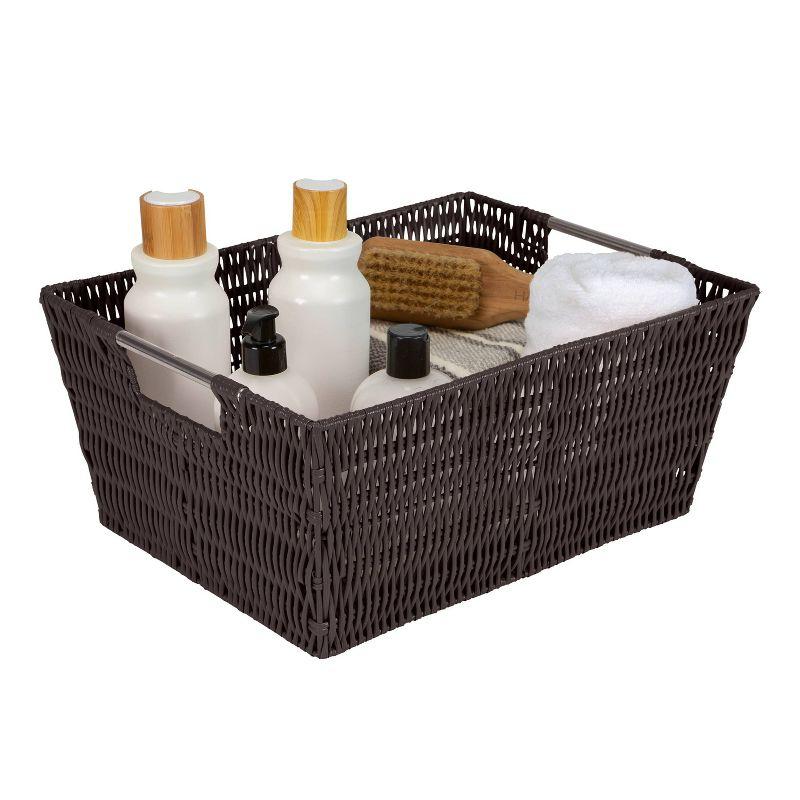 Simplify 3pc Rattan Tote Set with Sterling Silver Handles Chocolate: Decorative Storage Bins, 1456 Volume, No Assembly