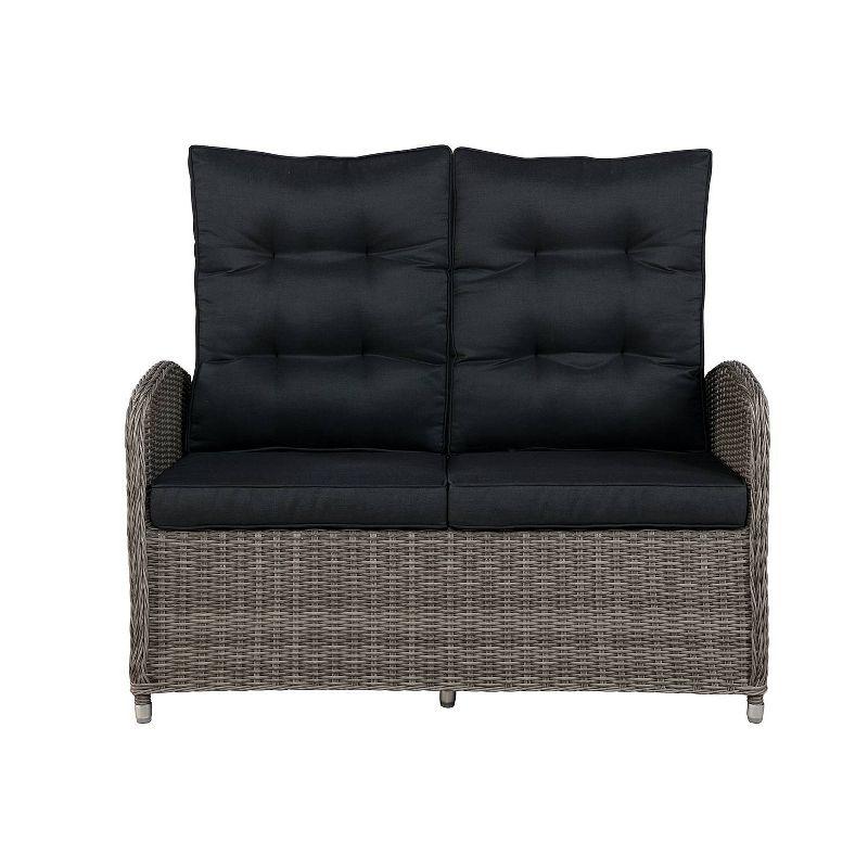 Monaco 3pc Set with 2 Seat Reclining Bench & 2 Ottomans - Gray - Alaterre Furniture: All-Weather Wicker, Aluminum Frame