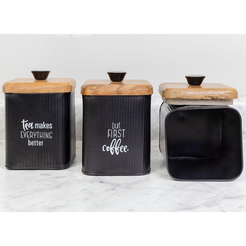 AuldHome Design Farmhouse Canisters, 3pc Set; Rustic Storage Containers for Coffee, Tea and Sugar