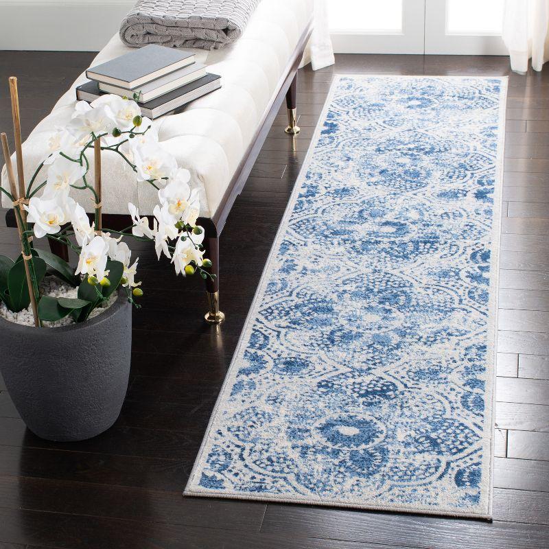 Martha Stewart Cream and Blue Floral Runner Rug