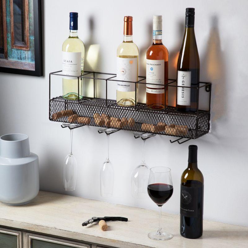 Black Wall Mounted Wire Wine Shelf with Cork Cage