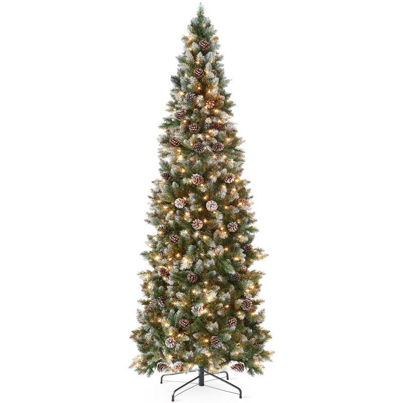 6ft Pre-Lit White Flocked Pencil Christmas Tree with Pine Cones