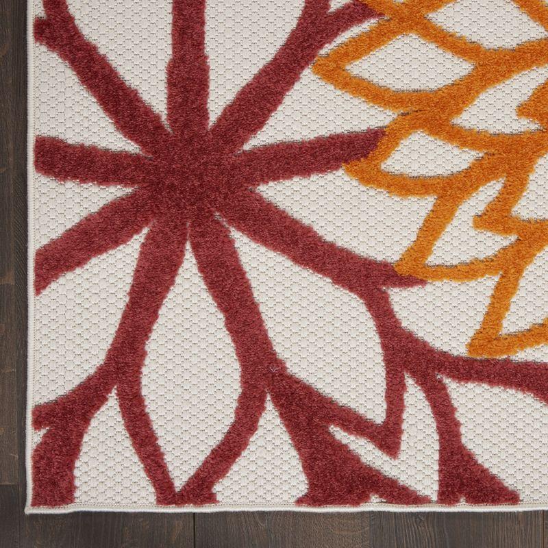 Nourison Aloha Floral Bloom Flatweave High-Low Indoor Outdoor Runner Rug Red Multi Colored 2' x 6'