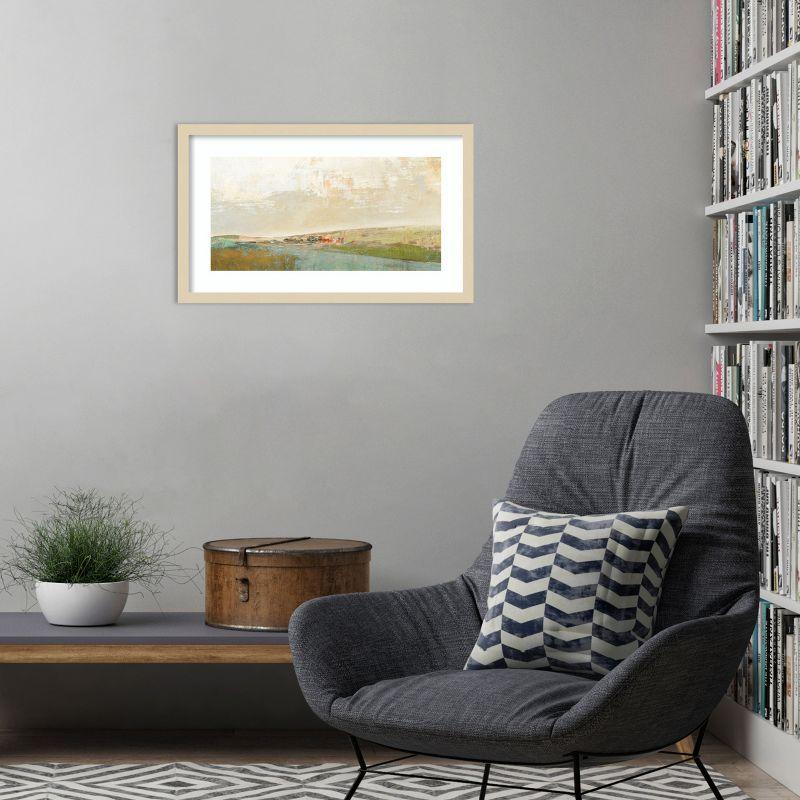 Earth Tones Abstract Landscape Lithograph with Wood Frame