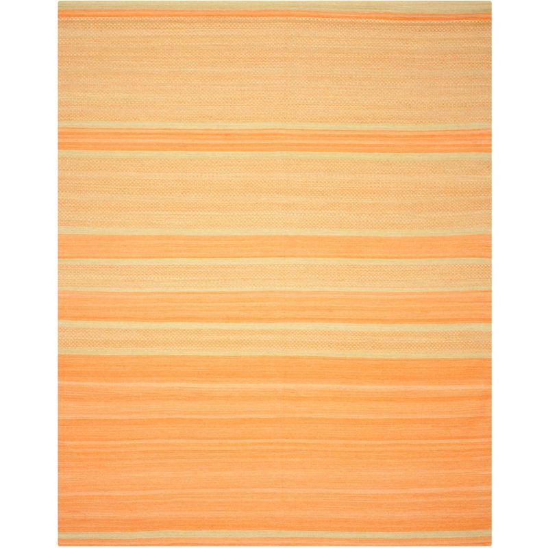 Bennett Hand Woven Flat Weave Wool/Cotton Striped Rug in Orange/Lime