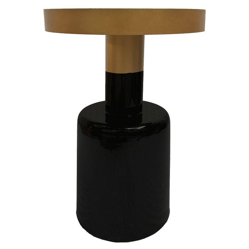 The Urban Port 20" Round Side End Table Gold Banded Natural White Marble Top Black Enamel Coated Iron Pedestal Base White/Gold
