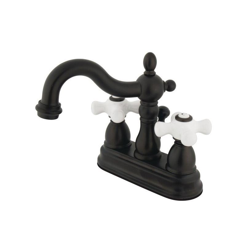 Kingston Brass KB1605PX Kingston Brass Heritage Two-Handle 3-Hole Deck Mount 4" Centerset Bathroom Faucet with Plastic Pop-Up