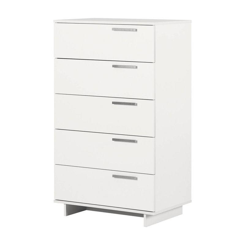 Pure White Vertical 5-Drawer Chest with Metal Handles