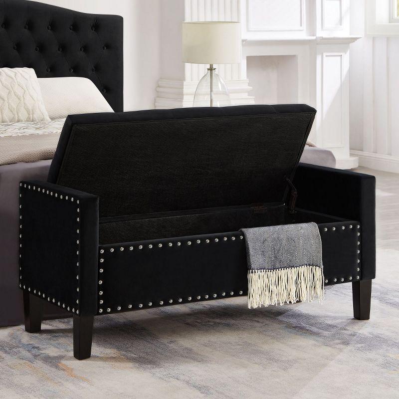 Upholstered Tufted Button Storage Bench with Nails Trim,Velvet Upholstered Entryway Bench Living Room Padded Seat with Armrest,Bed Bench-Cuddlewood