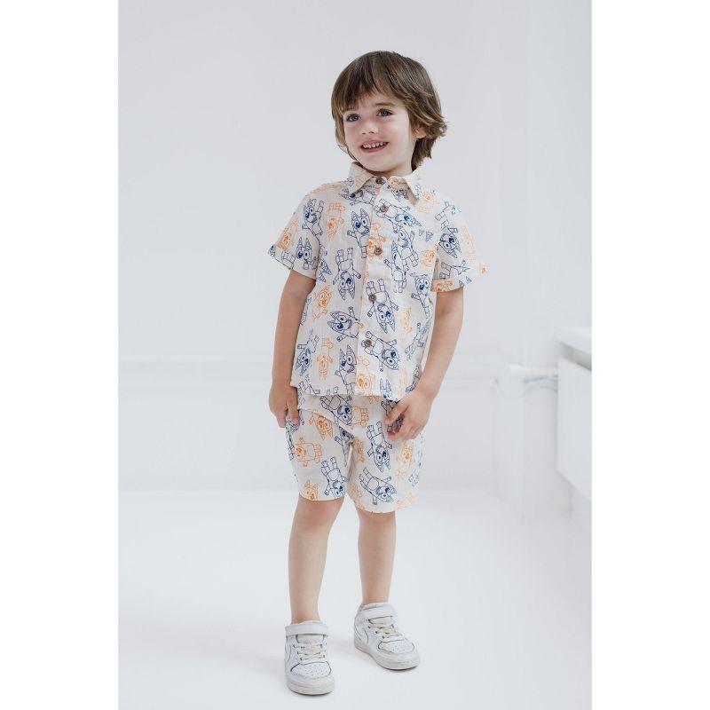 Bluey Bingo Little Boys Cotton Gauze Matching Family Button Down Shirt and Shorts Outfit Set Boy's Shorts Set 7-8