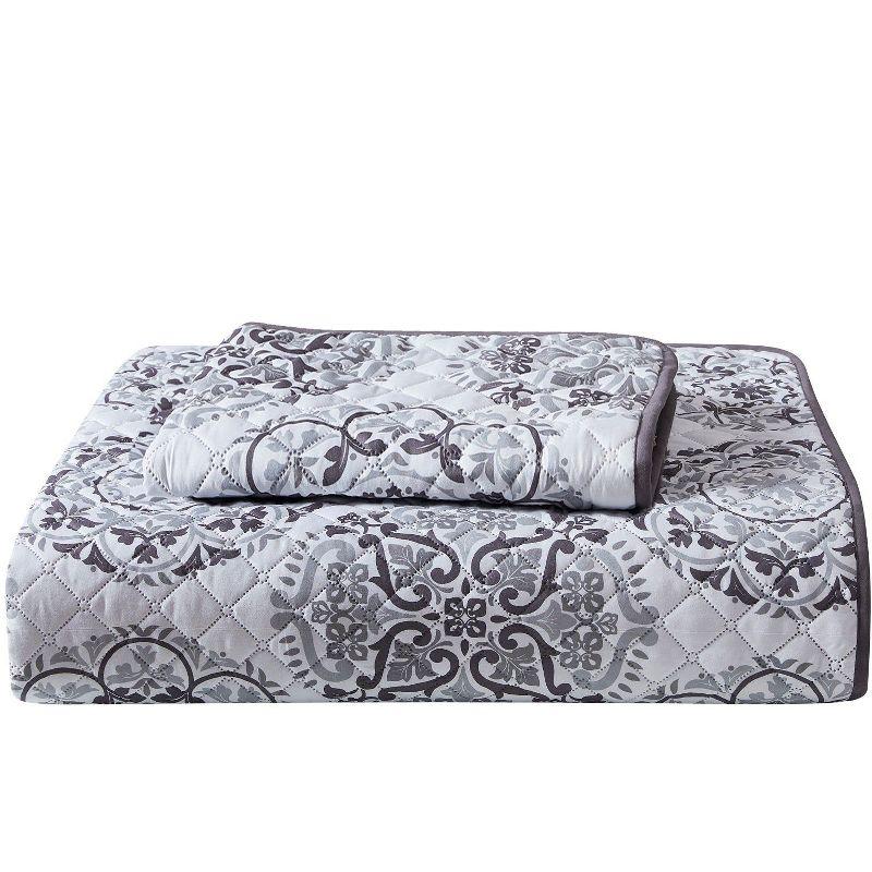 Mellanni Ultrasonic Quilted Coverlet Set, Twin, Rosette Gray, 2 Piece