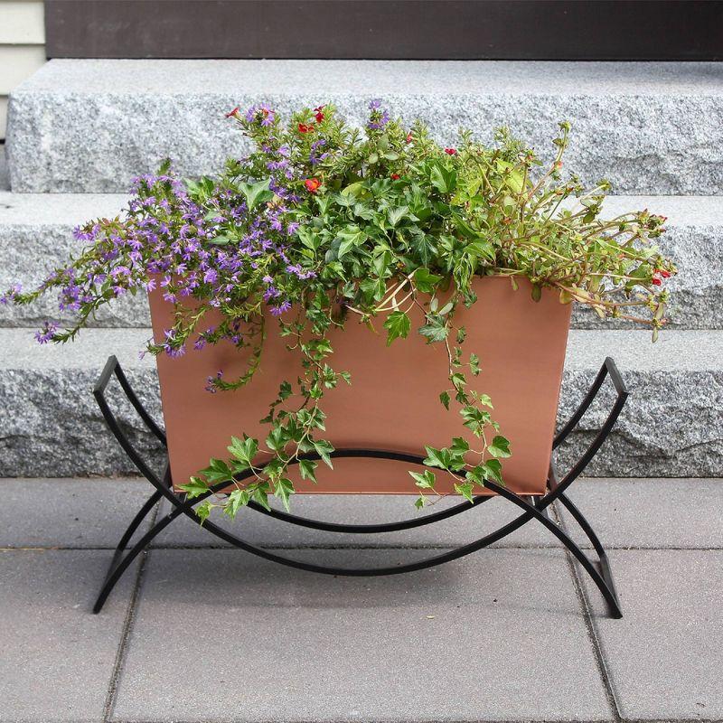 27.5"W Rectangular Flower Box Copper Plated with Wrought Iron Stand - ACHLA Designs: Outdoor/Indoor, No Assembly