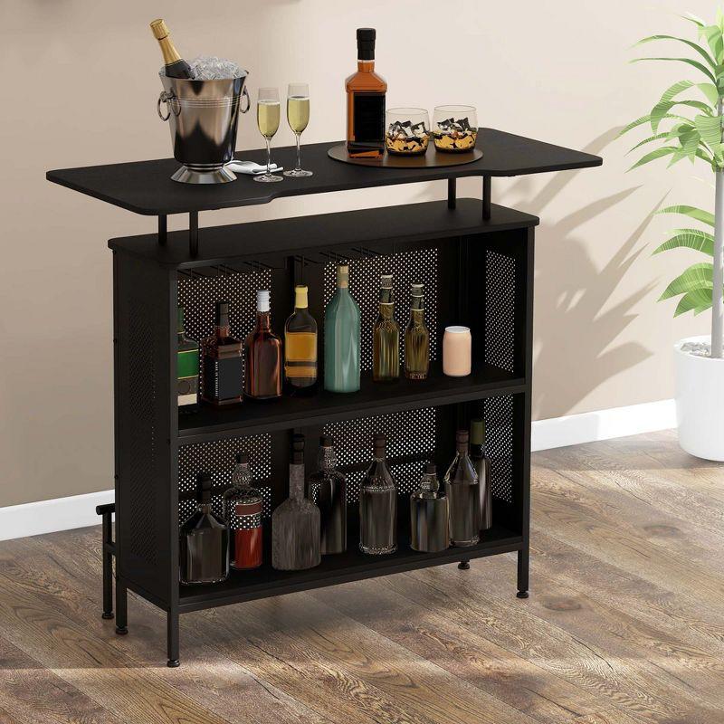 Costway 4-Tier Metal Home Bar Unit Liquor Bar Table with Storage Shelves & 6 Glass Holders