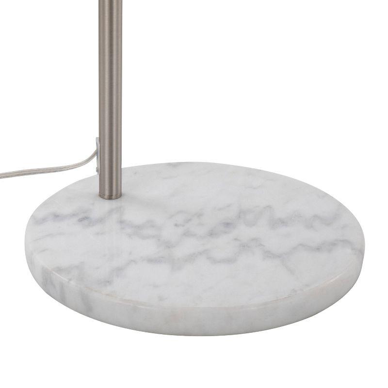 LumiSource March Contemporary Floor Lamp in White Marble and Nickel with White Linen Shade: Arc Design, UL Listed, 60W, Modern Style