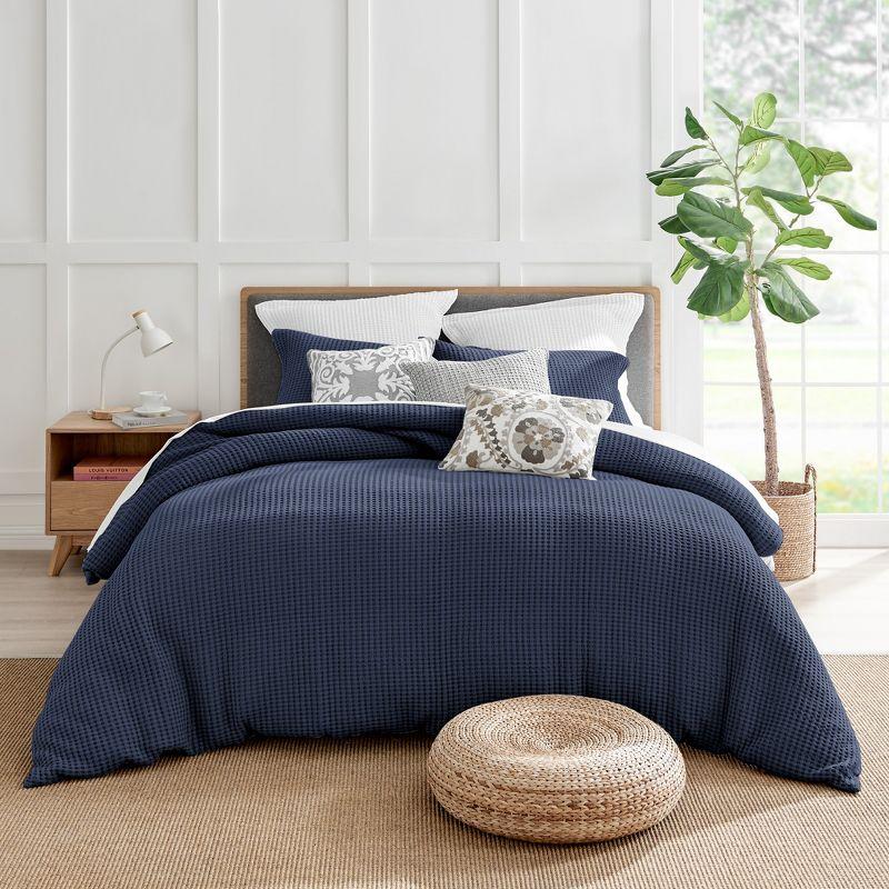 Navy Twin Organic Cotton Waffle Duvet Set