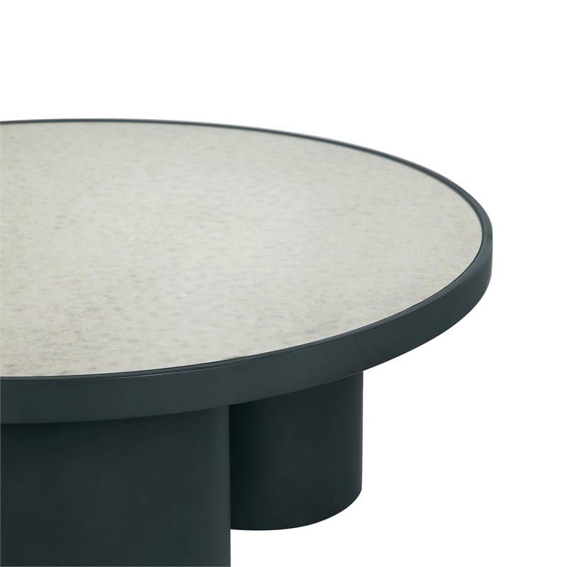 Round Gray Mirrored Glass and Iron Coffee Table